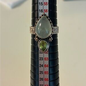 Prehnite and Peridot sterling silver ring sz. 9